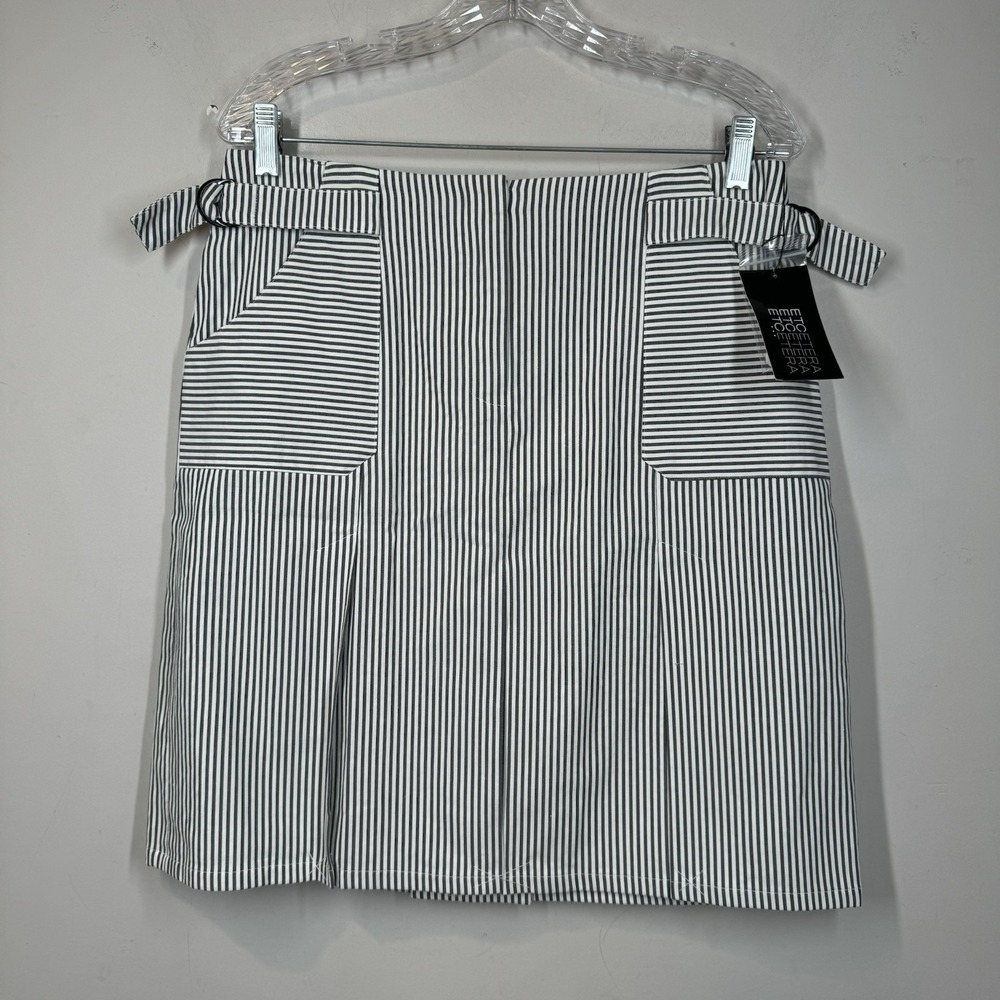 Etcetera Cotton Pinstripe Patterned Mini Side Belt Pleated‎ Detail Skirt Sz 10